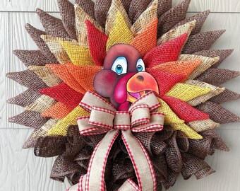 Fall Turkey Wreath | Thanksgiving Front Door Decor | Gobble | Turkey Front Door Wreath | Thanksgiving Door Hanger | Thanksgiving Decor