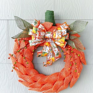 Pumpkin Wreath, Fall Pumpkin Shaped Front Door Wreath, Pumpkin Door Hanger, Burlap Pumpkin Wreath,  Rustic Fall Farmhouse Wreath Decor