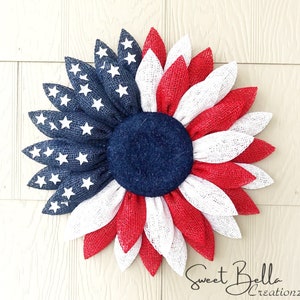 American Flag Patriotic Sunflower Wreath, 4th Of July Front Door Wreath, Rustic Patriotic Wreath,  Red White And Blue Door Decor, USA Wreath