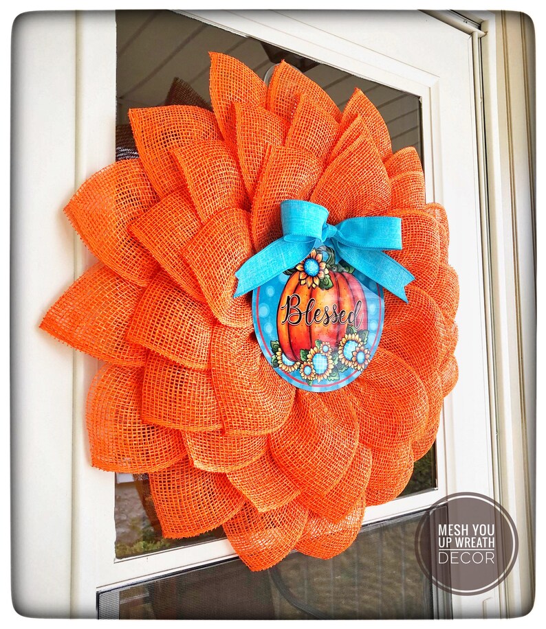 26 Fall Sunflower Wreath With Blessed Pumpkin Sign Fall Etsy