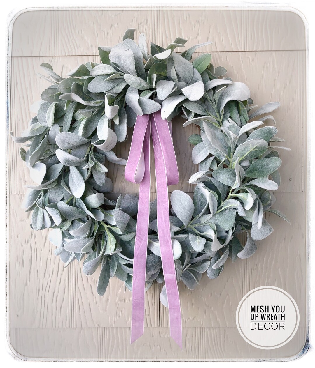 Classic Lambs Ear Wreath for Front Door, Bow Choices, Front Door ...