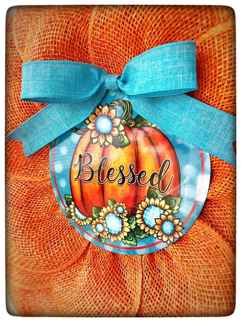 26 Fall Sunflower Wreath With Blessed Pumpkin Sign Fall Etsy