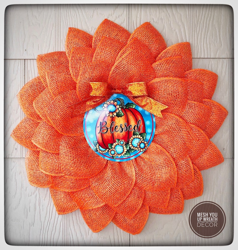 26 Fall Sunflower Wreath With Blessed Pumpkin Sign Fall Etsy