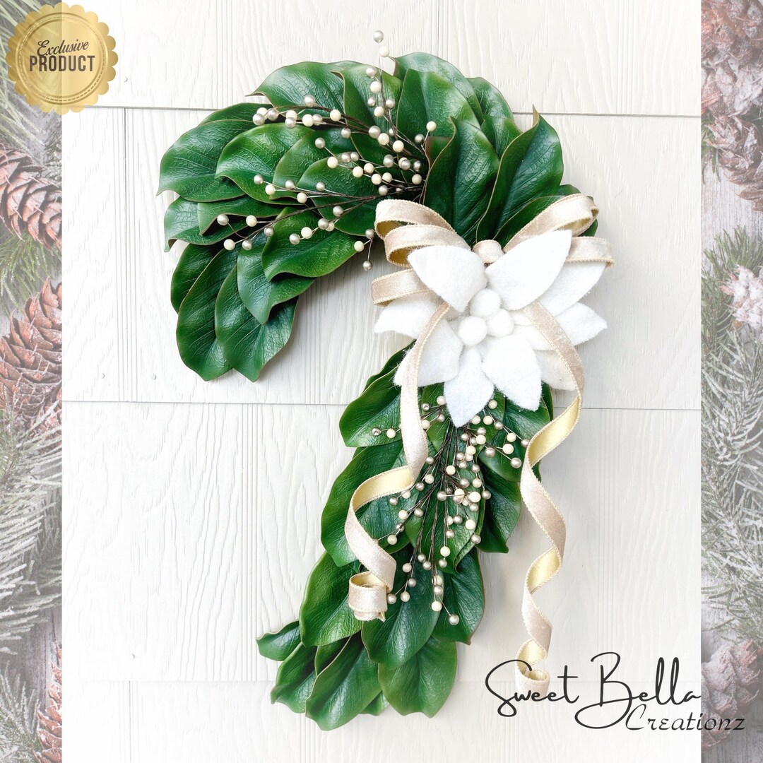 Candy Cane Wreath, Front Door Wreath, Elegant Christmas Magnolia Candy