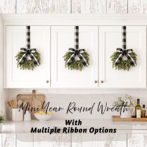 Mini Cabinet Wreath | Small Cascading Wreaths With Bow | Year Round Mini Greenery Wreath | Indoor Outdoor Farmhouse Window Wreath