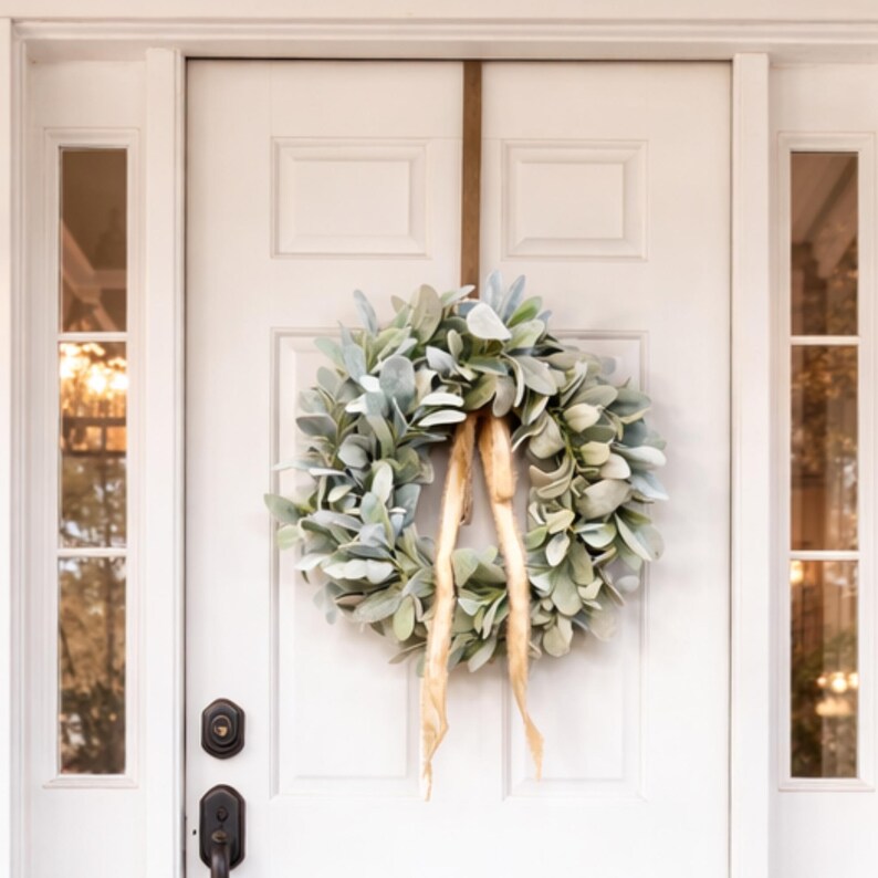 Year Round Lambs Ear Wreath, Modern Farmhouse Front Door Decor, All ...