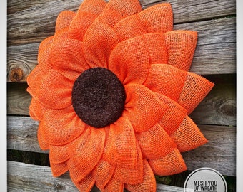 Fall Sunflower Wreath For Front Door, Orange Flower Wreath, Poly Burlap Sunflower, Fall Wreaths For Front Door, Aututmn Wreath, Fall Decor
