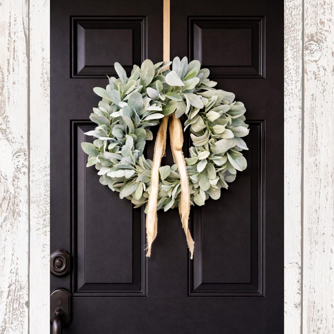 Year Round Lambs Ear Wreath, Modern Farmhouse Front Door Decor, All ...