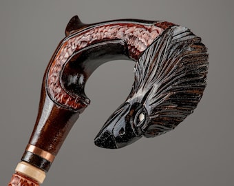 Raven Cane Walking Stick Wooden carved Hand Head Walking Cane Old People, Unique canes, Carved Cane for Men and Women Stylish