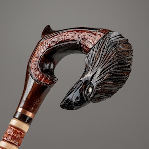 Raven Cane Walking Stick Wooden carved Hand Head Walking Cane Old People, Unique canes, Carved Cane for Men and Women Stylish
