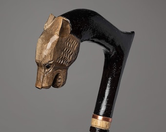 Wooden walking stick for men, Fashionable cane for mens, Handle Black Panther Reed New Vintage Style Gift