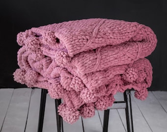 Pink Trow Blanket Super Soft Chunky Knit Throw Blanket Cozy Throw Blanket Chenille Throw Blanket Blankets and Throw for Sofa