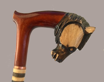 Horse Wood Carved Walking Cane Designer Art Wooden Cane Walking Stick Cain Best Gift for Man