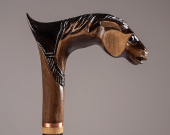 Animal Wood Carved Walking Cane Designer Art Wooden Cane Walking Stick Horse Best Gift for Man
