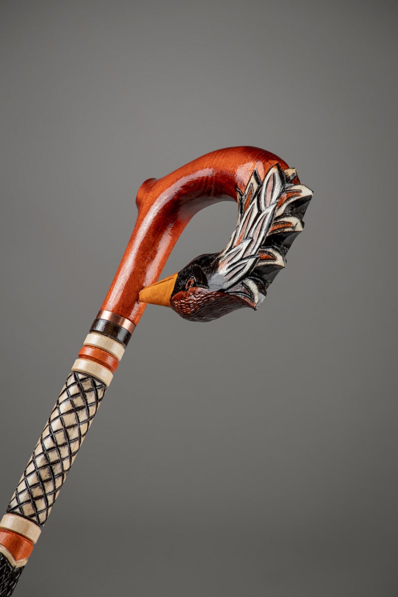 Phoenix Cane Walking Stick Wooden Carved Hand Head Walking Etsy UK