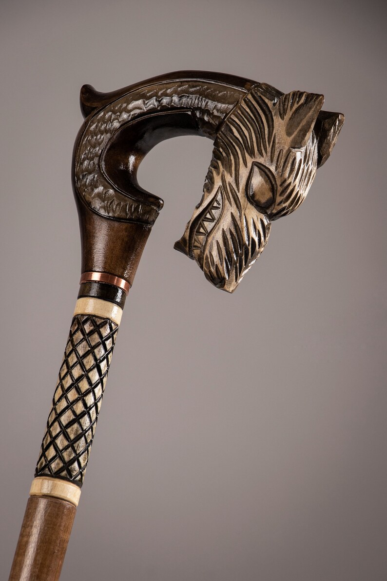 Wolf Head Walking Cane for Men Hand Carved Walking Stick Etsy
