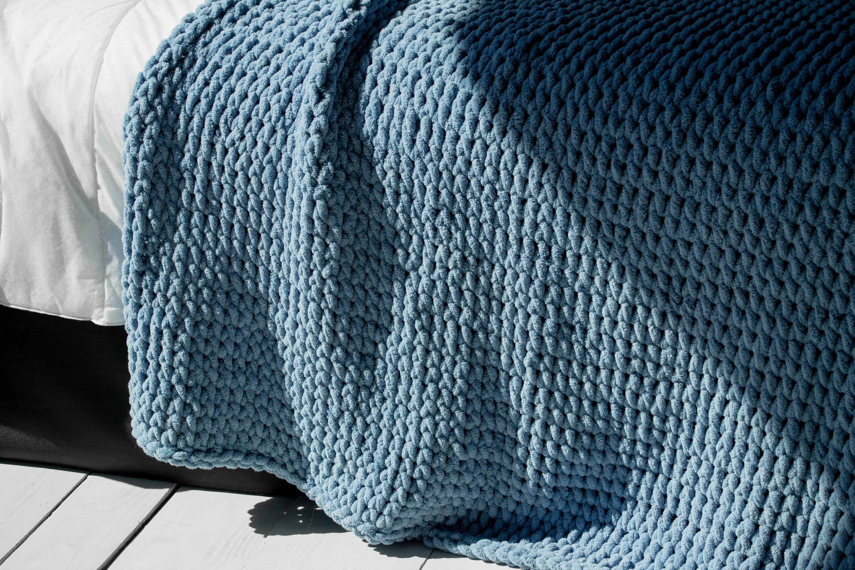 Navy Chenille Blanket Super Soft Chunky Knit Throw Blanket Etsy