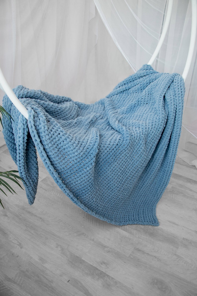 Navy Chenille Blanket Super Soft Chunky Knit Throw Blanket Etsy