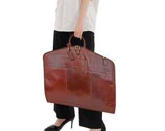 Personalized Suit Carrier Dress or Garment Carrier with Initials Cover Bag Protection in Brown  Leather Groomsmen Gift for Boyfriend