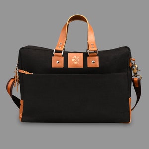 Laptop-Umhängetasche mit Ledergriffen und verstellbaren Riemen und Reißverschlusstaschen für Männer und Frauen black