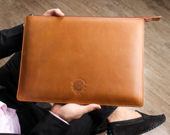 Personalized Leather laptop sleeve for MacBook Pro 13 14 16" MacBook pro 16 compatible with 13-inch laptops designed with back pocket.