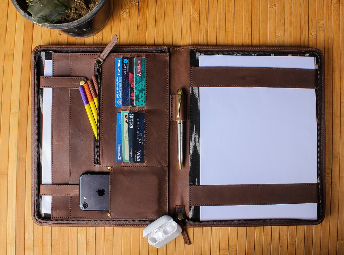 Leather portfolio zipper Personalized A4 Leather Portfolio Etsy