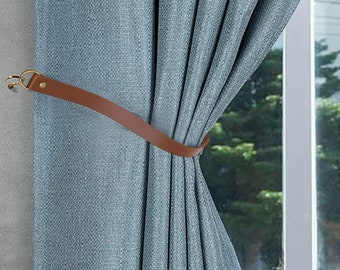 Handcrafted Brown Leather Tiebacks Distressed Leather Curtain Ties Leather Tie Back Window Treatment  Hardware Shower Curtain Tie