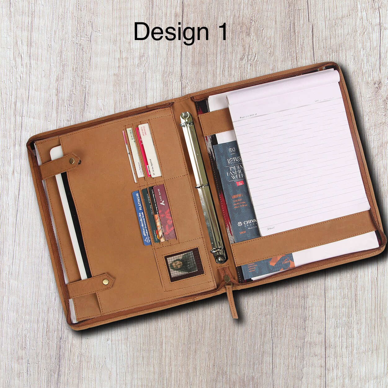 Personalized Leather Portfolio Binder 3 Ring With Zipper for Men Women