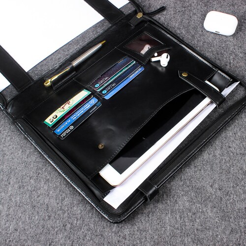 Personalized Leather Padfolio With Zipper Business Portfolio Etsy