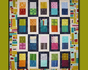 May include: A colorful quilt titled "ABOUT FACE" with a patchwork design. The quilt features rectangular blocks in various colors and patterns, including orange, blue, and pink. The design includes the text "Villa Rosa Designs" at the bottom.