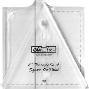 May include: A clear plastic 6-inch triangle in a square on point quilting ruler with the text "Bloc-Loc" and "www.blocloc.com".