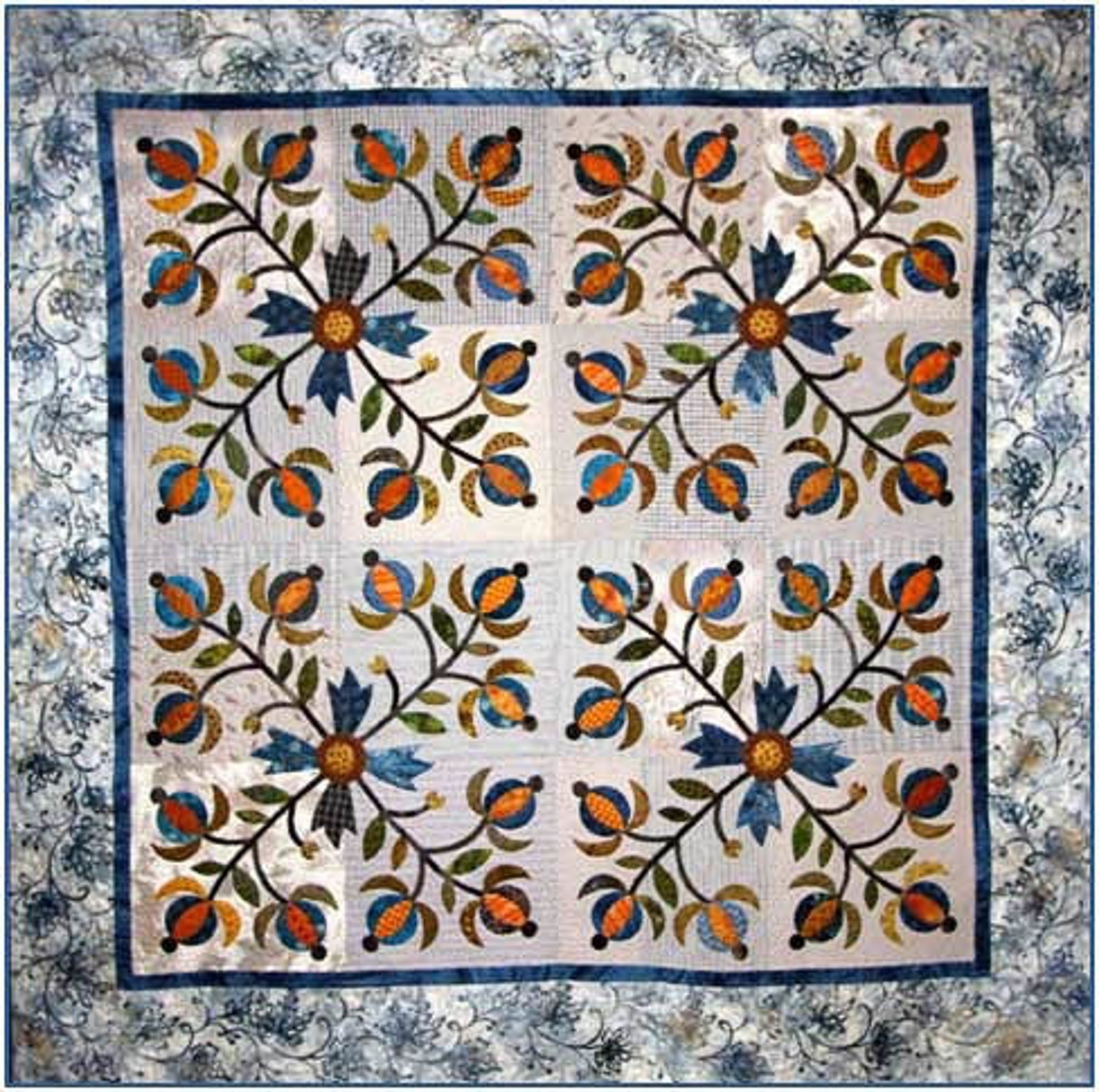 Laundry Basket Quilts, Midnight Blooms Applique Pattern Etsy