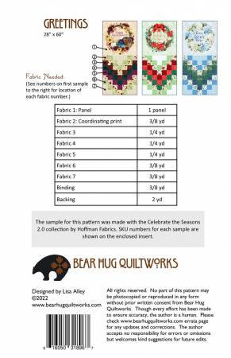 Bear Hug Quiltworks Greetings Pattern Etsy