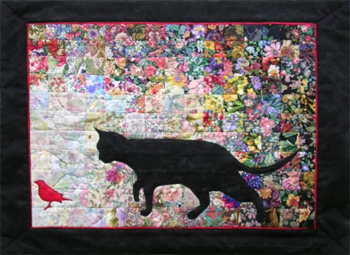 Cat Bird Whims Watercolor Quilt Kit precut 2 squares Etsy