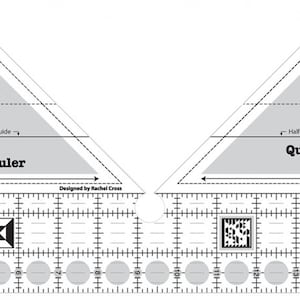 May include: A 4 1/2 inch non-slip double-strip ruler for quilting, featuring a quarter-square triangle template and a grid of circles and squares.