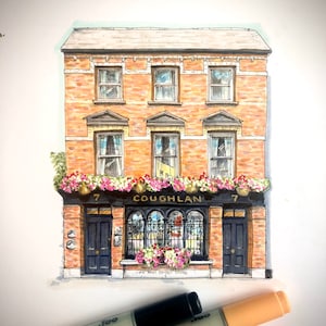 Coughlan’s, Douglas Street, Cork. Impresión de 7” x 7” - Ciudad de Cork - Irlanda - Pub de Cork - Láminas artísticas irlandesas de Cork