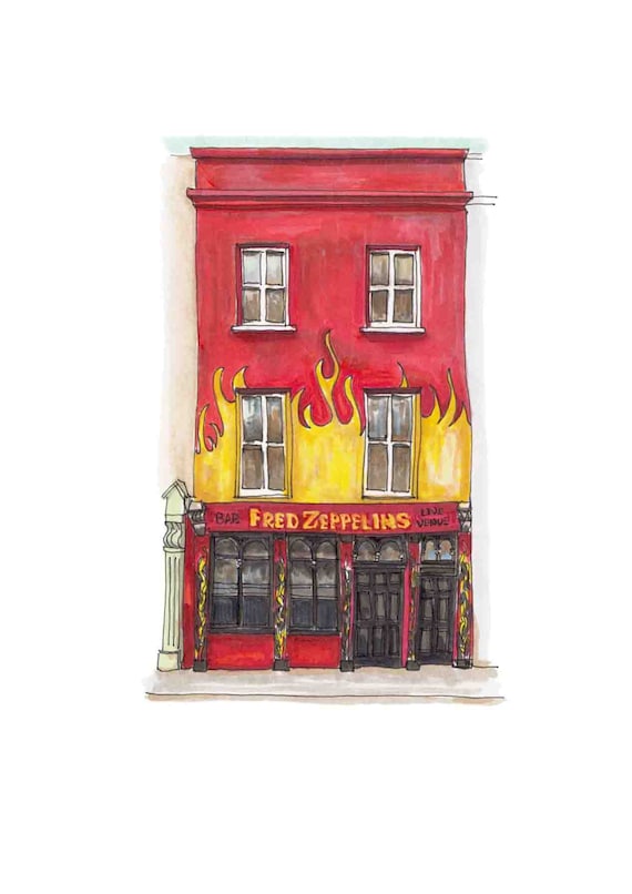 Fred Zeppelins, Cork city, Cork, 5”x7”, Print- Cork City - Ireland - Cork pub - Irish Art-Prints of Cork