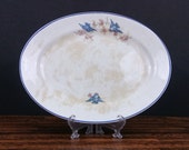 Bluebird China Oval Serving Platter Ceramic Hand Decorated Transferware Vintage