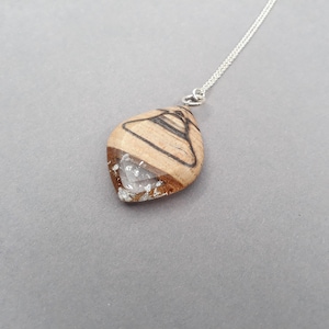 Pendant, beech wood, glass-like, synthetic resin, silver, natural jewelry, wood-affine, unique piece, surprise, thank you, gift