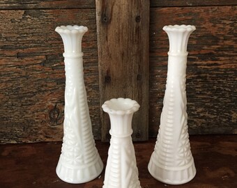 Vintage trio of milk glass vases