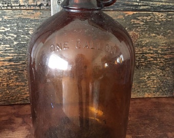 Vintage amber glass gallon jug farmhouse decor