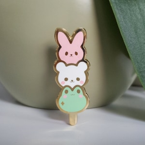 Adorable Dango Pink Bunny Rabbit, White Bear, Green Froggo Enamel Pin, gifts for her, bunny enamel pin