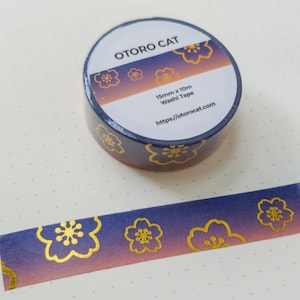 Cherry Blossom Gold Foil Washi Tape, linda cinta washi, cinta washi linda, cinta washi de flores, cinta washi kawaii, regalos para ella