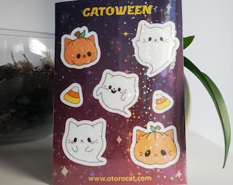 Catoween Halloween vinile olografico impermeabile foglio adesivo / Bullet Journal / Planner adesivo / adesivi per diario