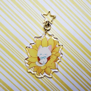 White Cat 3" Double Sided Glitter Epoxy Acrylic Keychain Cute