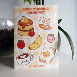 Kawaii Breakfast Food holographic waterproof vinyl Sticker Sheet | Bullet Journal | Planner Sticker | Journal Stickers