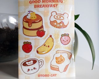 Foglio adesivo in vinile impermeabile olografico Kawaii Breakfast Food / Bullet Journal / Adesivo Planner / Adesivi per diario
