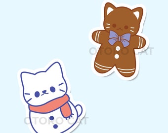 Winter Holiday Cat Die Cut Stickers/ Laptop Stickers/ Cute Stickers  kawaii/cute sticker set, planner stickers, bullet journal