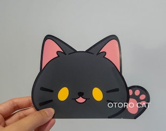 Sleek Black Cat Peeker Sticker: Ideal for Ereader or Car, Waterproof and UV-Proof