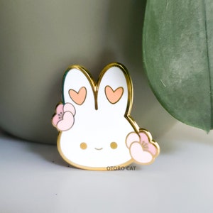 Floral Bunny Enamel Pin, Cute Animal Flower Pin, Flower, Summer, Gift,